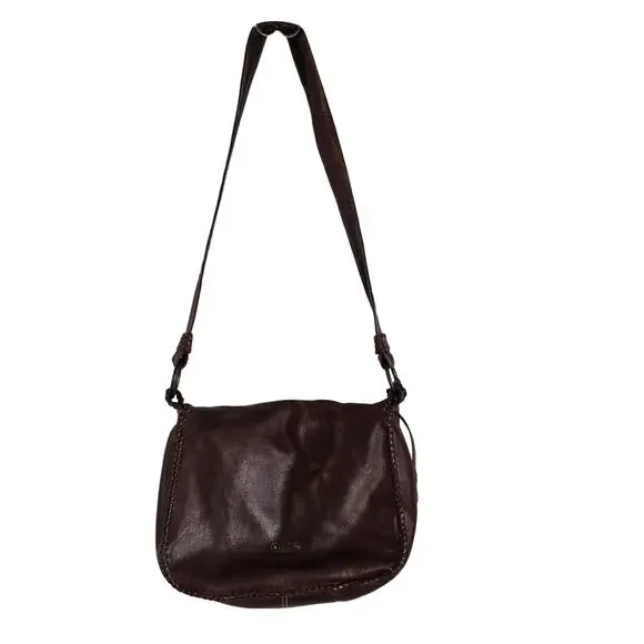 Frye Brown Leather Crossbody Bag Braided Trim - Picture 3 of 16